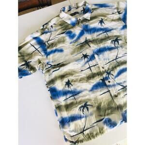 Aloha! NAUTICA Tropical Hawaiian Button Up Shirt XL Palm Tree Linen Blend